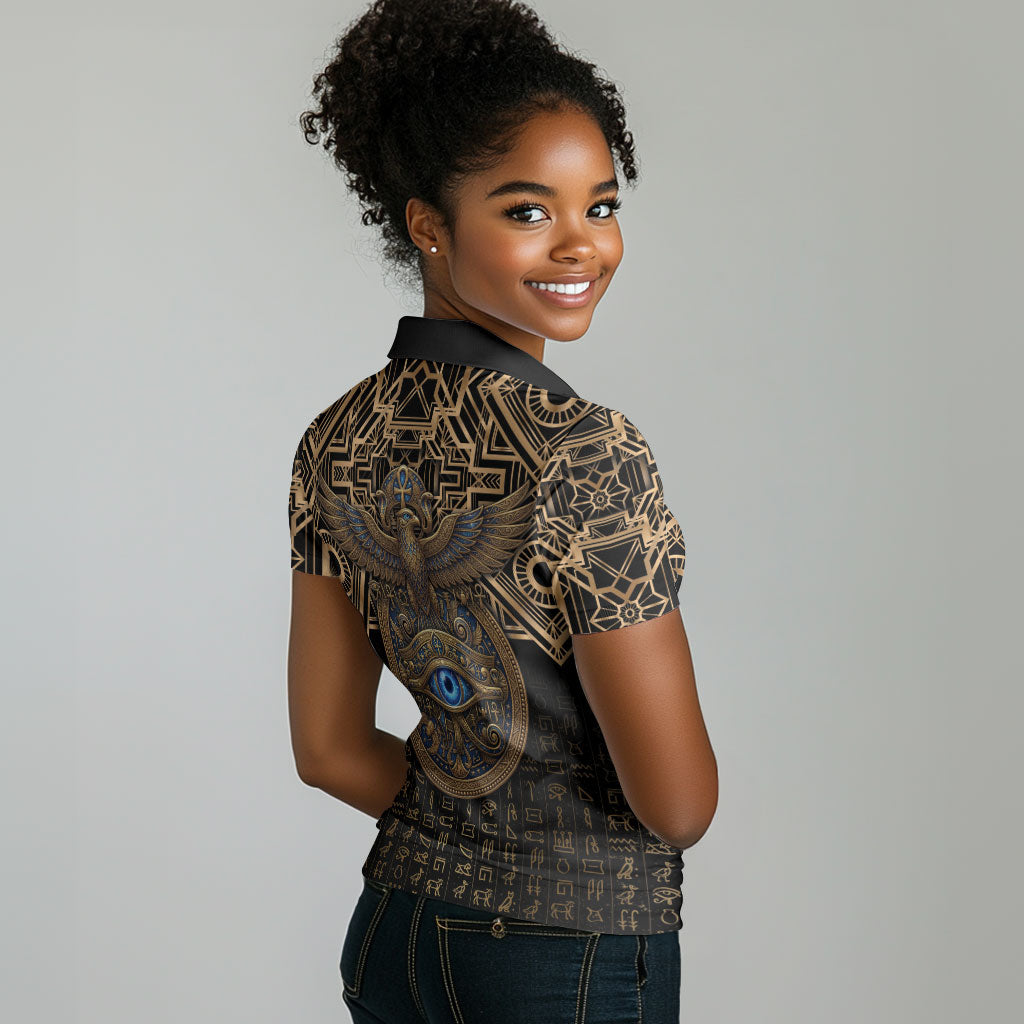 Egypt Eye of Horus Women Polo Shirt Hieroglyphics Patterns Retro Style