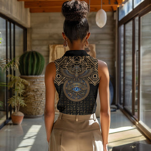 Egypt Eye of Horus Women Sleeveless Polo Shirt Hieroglyphics Patterns Retro Style