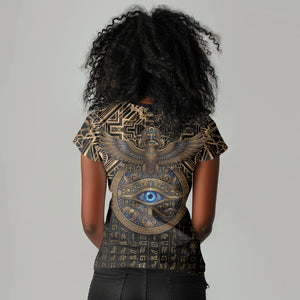 Egypt Eye of Horus Women V-Neck T-Shirt Hieroglyphics Patterns Retro Style