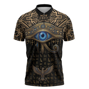 Egypt Eye of Horus Zipper Polo Shirt Hieroglyphics Patterns Retro Style