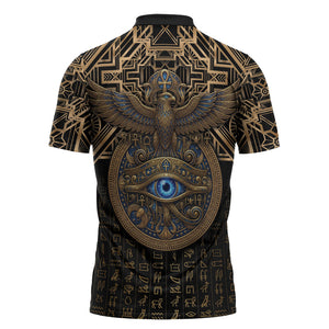 Egypt Eye of Horus Zipper Polo Shirt Hieroglyphics Patterns Retro Style