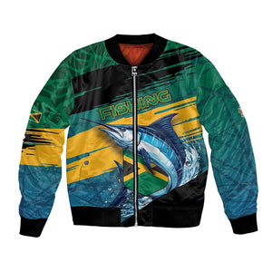Personalized Afro-Jamaicans Fishing Bomber Jacket Blue Marlin Fish
