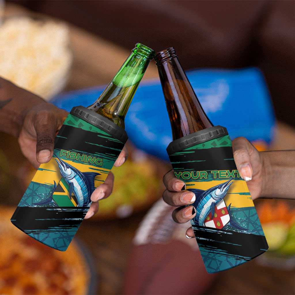 Personalized Afro-Jamaicans Fishing 4 in 1 Can Cooler Tumbler Blue Marlin Fish