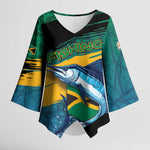 Personalized Afro-Jamaicans Fishing Kimono Sleeve Blouse Blue Marlin Fish