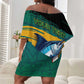 Personalized Afro-Jamaicans Fishing Off Shoulder Short Dress Blue Marlin Fish