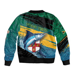 Personalized Afro-Jamaicans Fishing Sleeve Zip Bomber Jacket Blue Marlin Fish