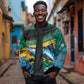 Personalized Afro-Jamaicans Fishing Sleeve Zip Bomber Jacket Blue Marlin Fish