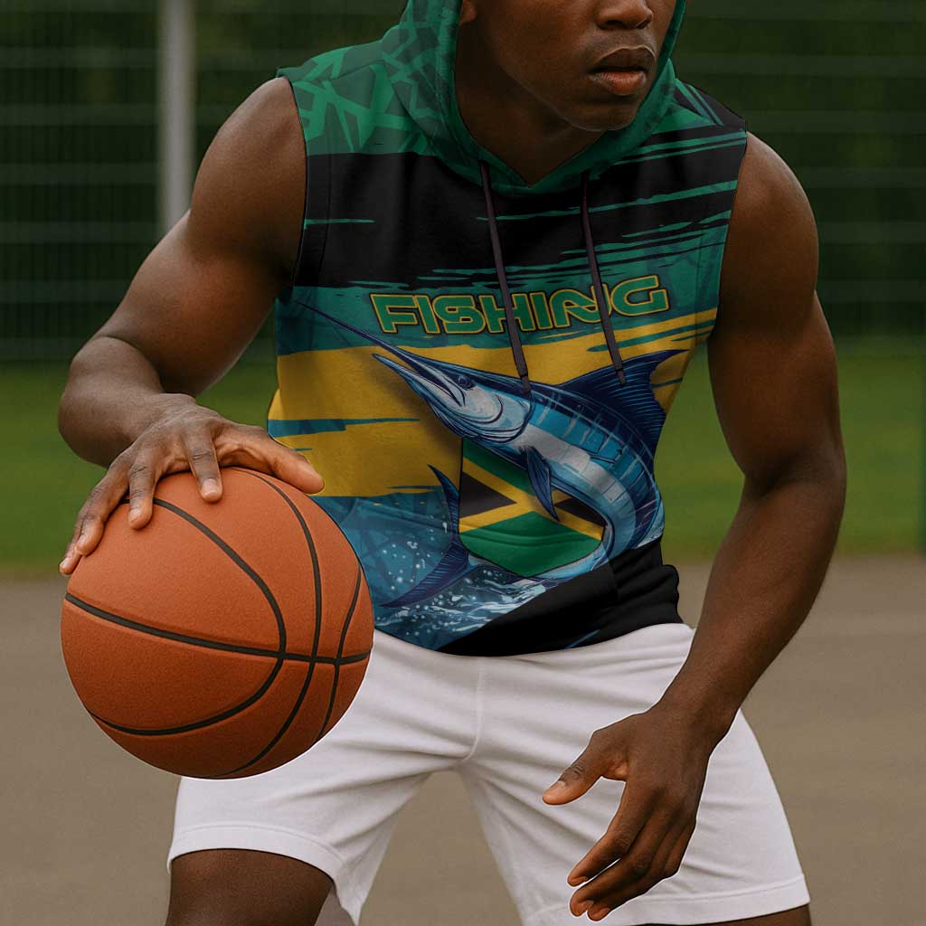 Personalized Afro-Jamaicans Fishing Sleeveless Hoodie Blue Marlin Fish