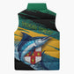 Personalized Afro-Jamaicans Fishing Sleeveless Puffer Jacket Blue Marlin Fish
