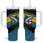 Personalized Afro-Jamaicans Fishing Tumbler With Handle Blue Marlin Fish