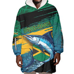 Personalized Afro-Jamaicans Fishing Wearable Blanket Hoodie Blue Marlin Fish