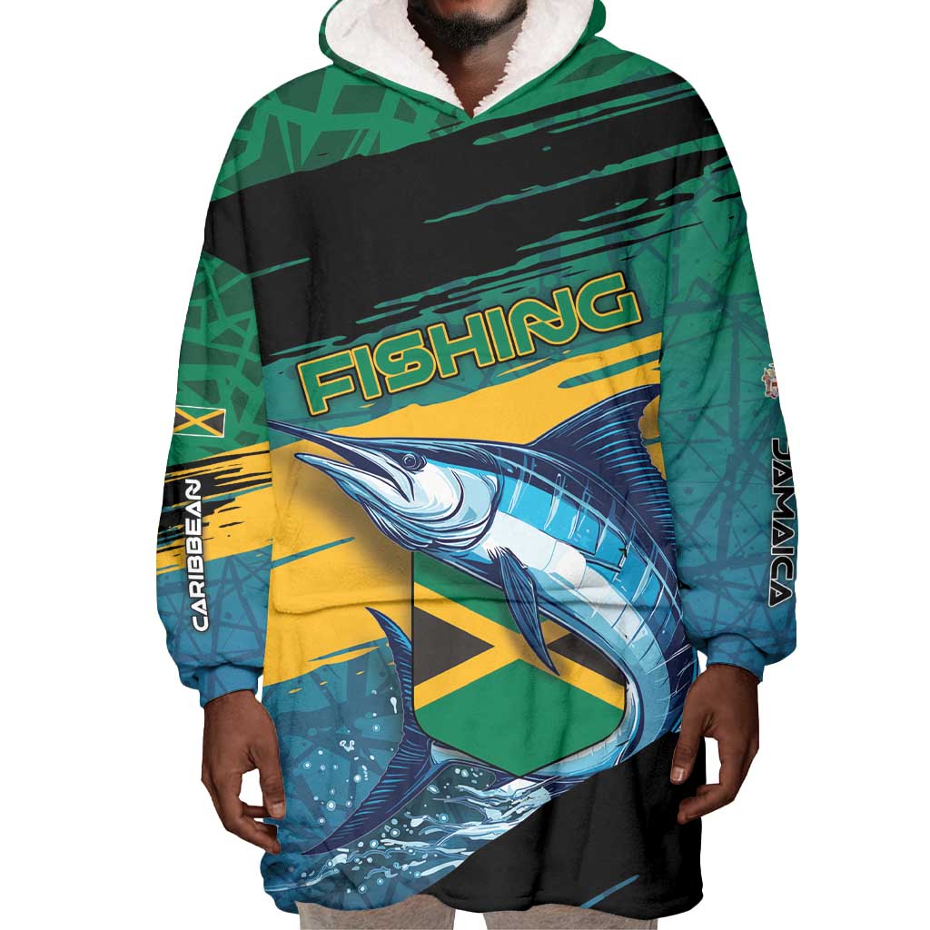 Personalized Afro-Jamaicans Fishing Wearable Blanket Hoodie Blue Marlin Fish