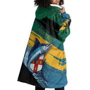 Personalized Afro-Jamaicans Fishing Wearable Blanket Hoodie Blue Marlin Fish