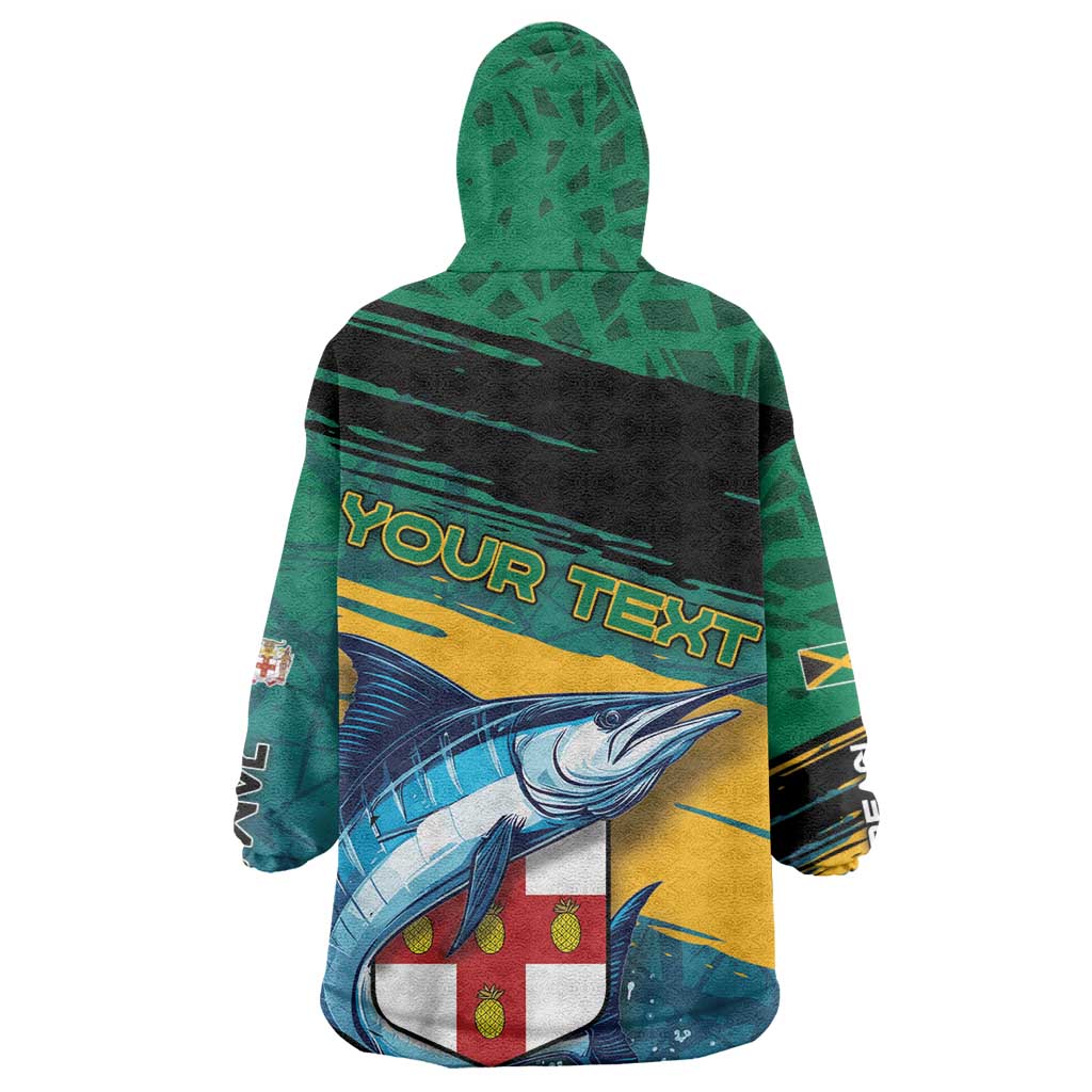 Personalized Afro-Jamaicans Fishing Wearable Blanket Hoodie Blue Marlin Fish