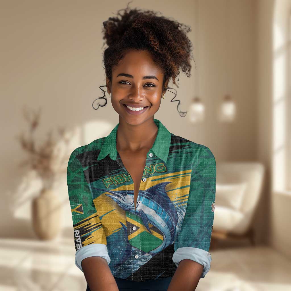 Personalized Afro-Jamaicans Fishing Women Casual Shirt Blue Marlin Fish