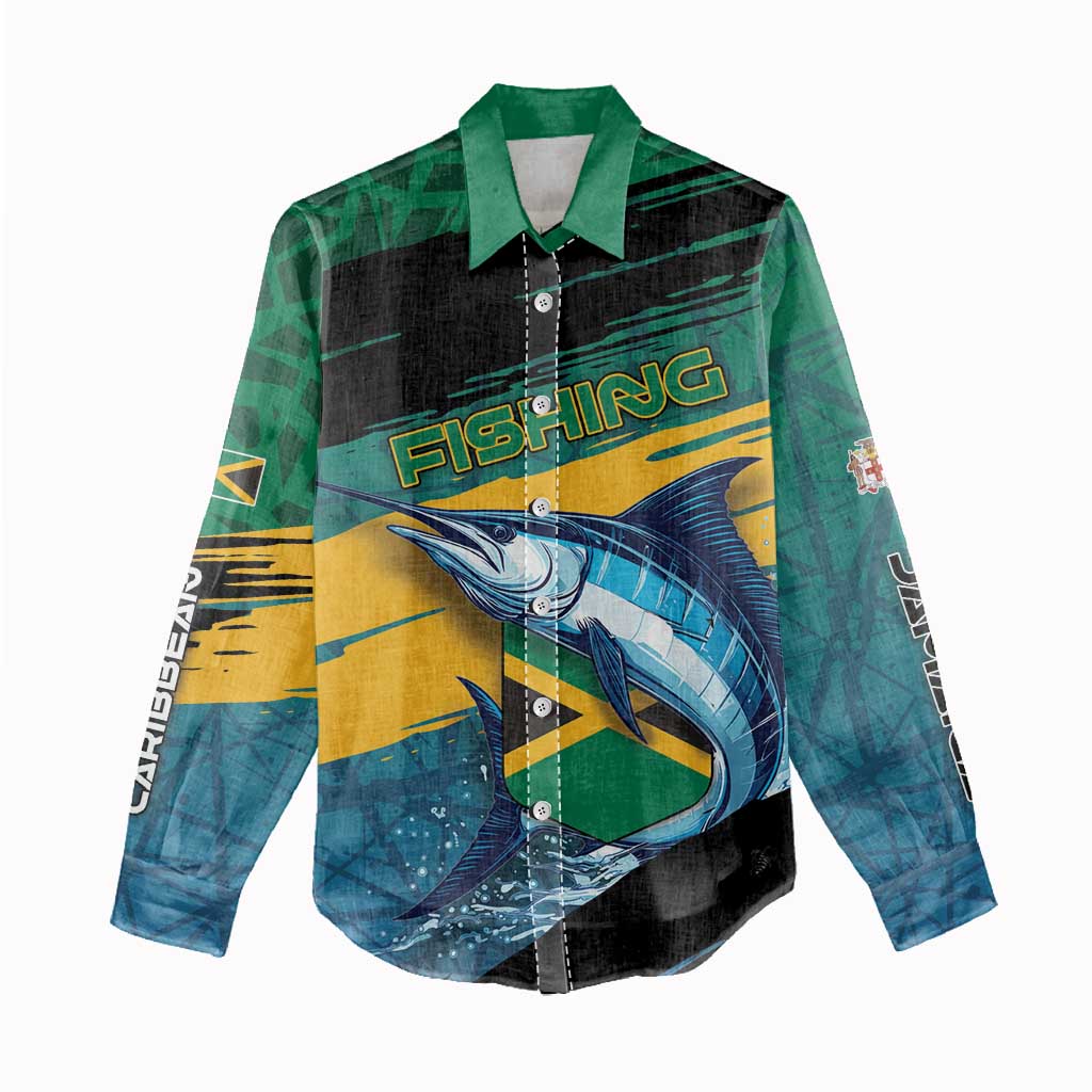 Personalized Afro-Jamaicans Fishing Women Casual Shirt Blue Marlin Fish
