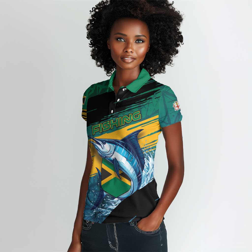 Personalized Afro-Jamaicans Fishing Women Polo Shirt Blue Marlin Fish