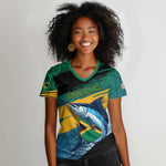 Personalized Afro-Jamaicans Fishing Women V-Neck T-Shirt Blue Marlin Fish