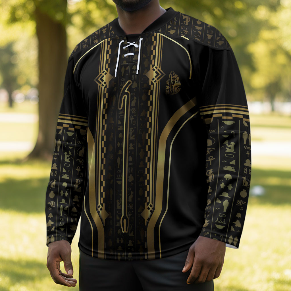 Personalized Egypt Was Sceptre Hockey Jersey Gold Pharaoh Patterns