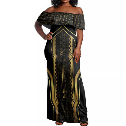 Personalized Egypt Was Sceptre Off Shoulder Maxi Dress Gold Pharaoh Patterns