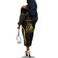 Personalized Egypt Was Sceptre Off The Shoulder Long Sleeve Dress Gold Pharaoh Patterns