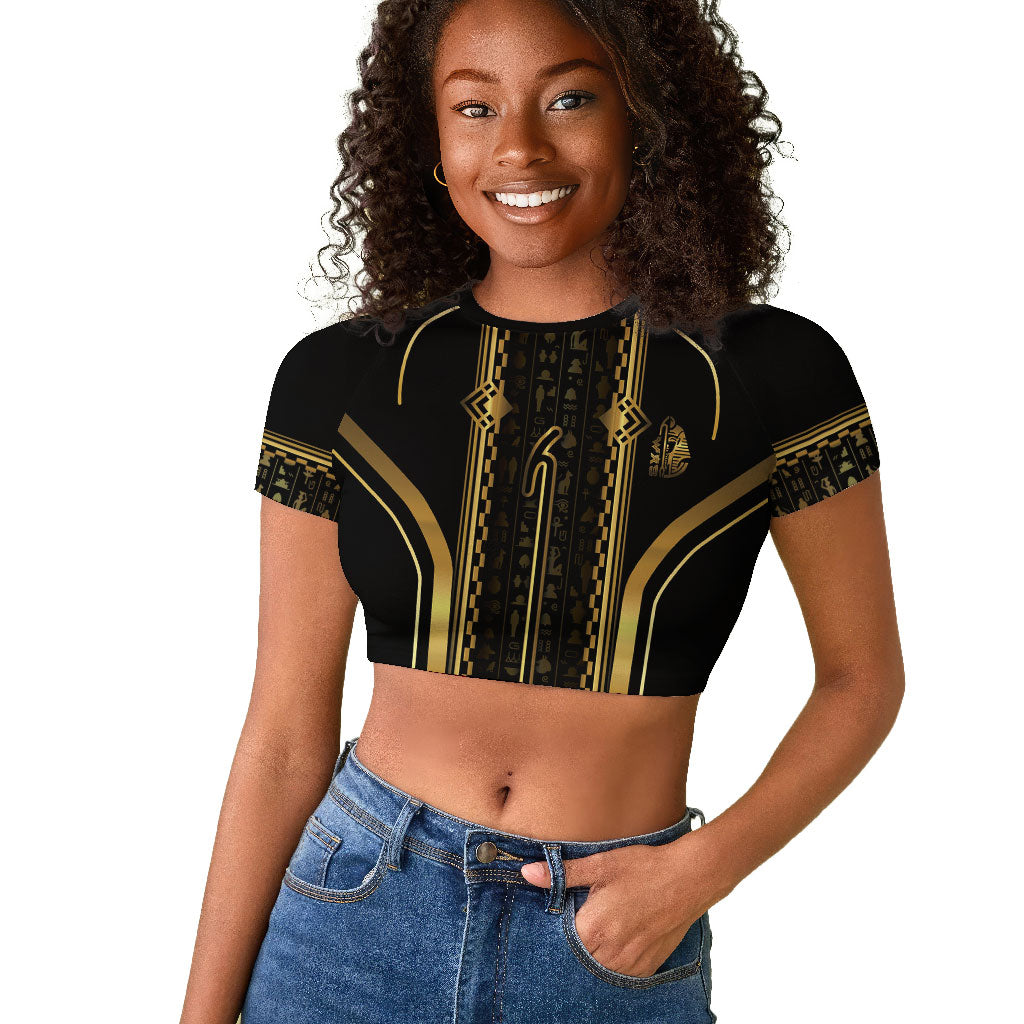 Personalized Egypt Was Sceptre Raglan Cropped T shirt Gold Pharaoh Patterns