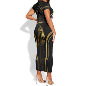 Personalized Egypt Was Sceptre Short Sleeve Bodycon Dress Gold Pharaoh Patterns