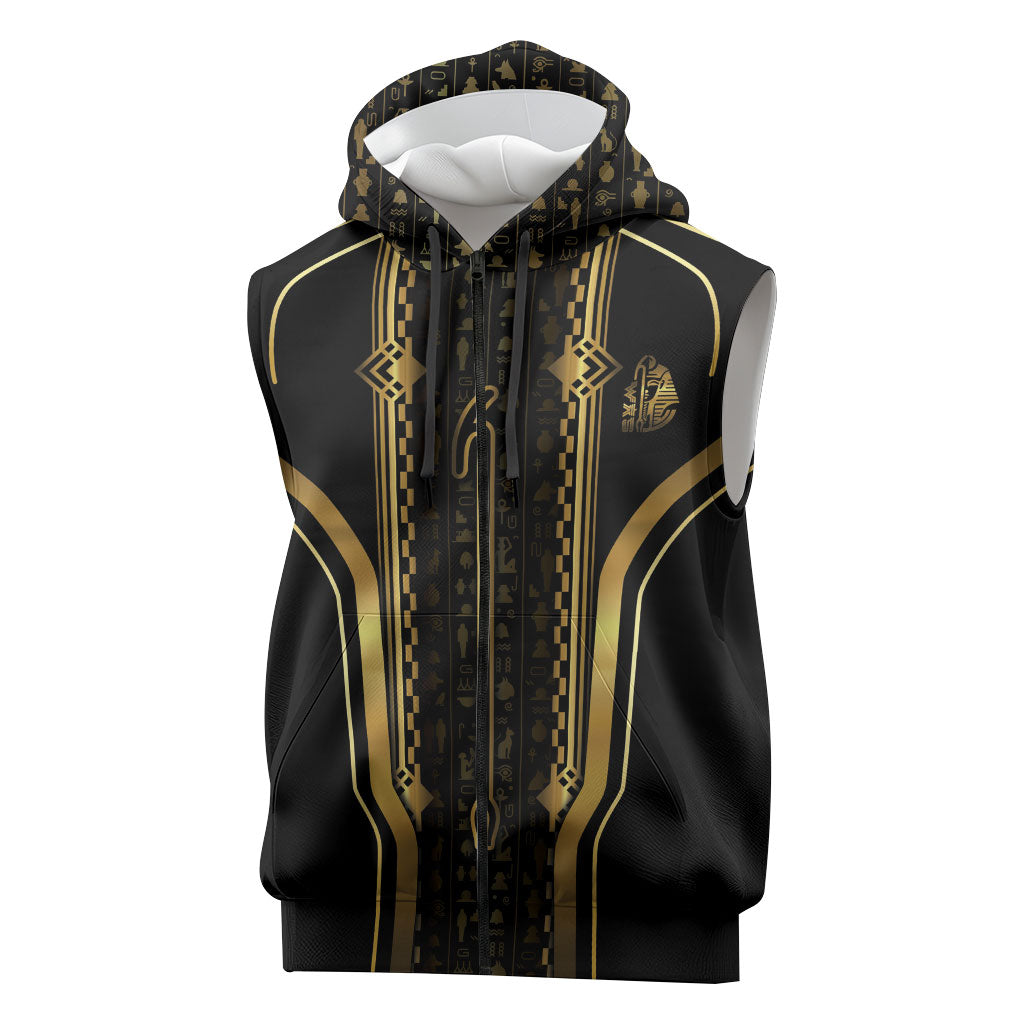 Personalized Egypt Was Sceptre Sleeveless Zip Hoodie Gold Pharaoh Patterns