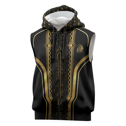 Personalized Egypt Was Sceptre Sleeveless Zip Hoodie Gold Pharaoh Patterns