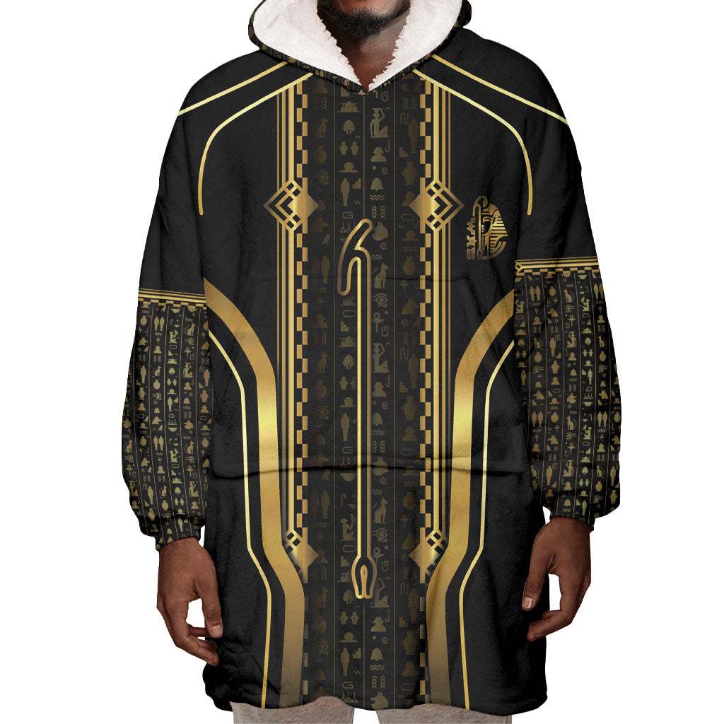 Personalized Egypt Was Sceptre Wearable Blanket Hoodie Gold Pharaoh Patterns