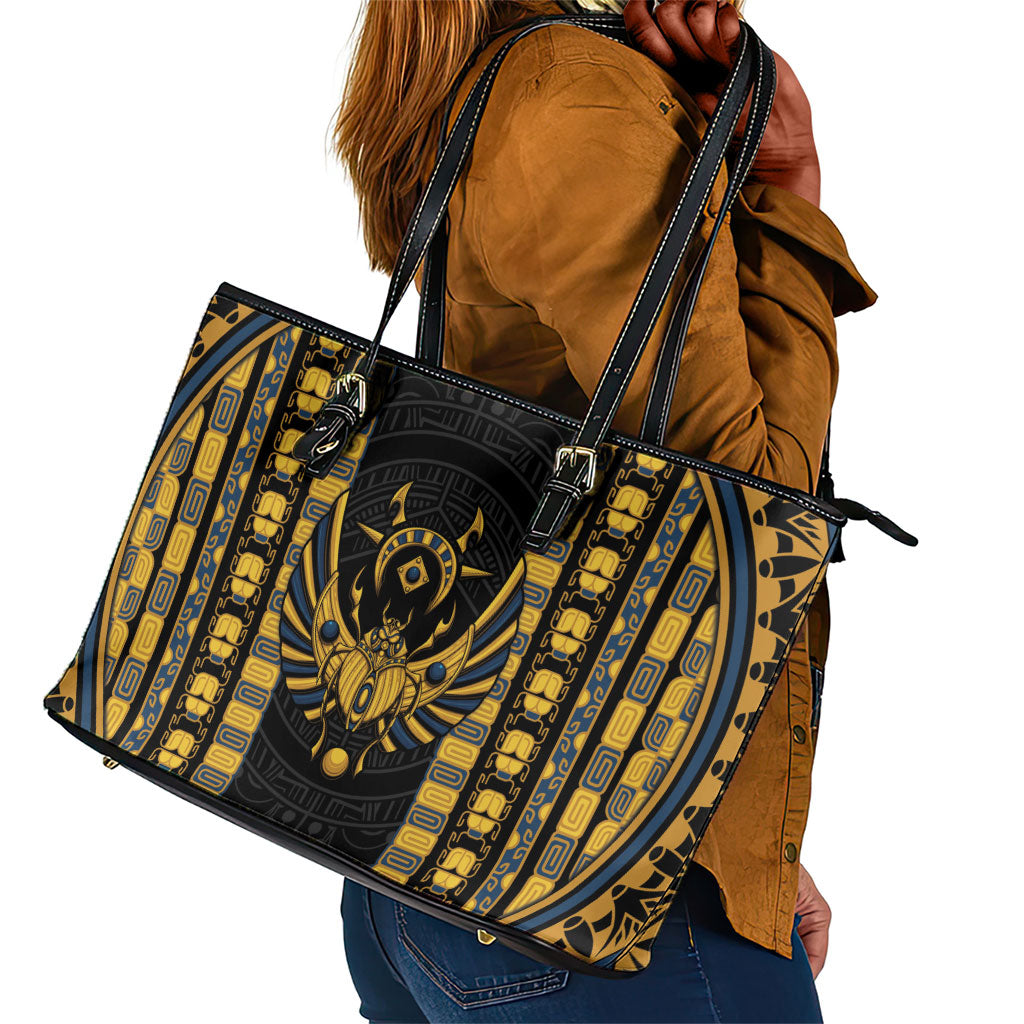 Egypt The Scarab Beetle Leather Tote Bag Winged Solar Amulet Symbol