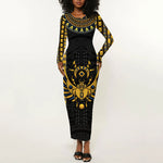 Egypt The Scarab Beetle Long Sleeve Bodycon Dress Winged Solar Amulet Symbol