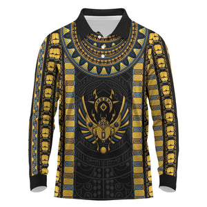 Egypt The Scarab Beetle Long Sleeve Polo Shirt Winged Solar Amulet Symbol