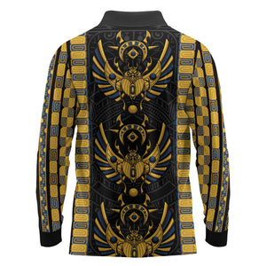 Egypt The Scarab Beetle Long Sleeve Polo Shirt Winged Solar Amulet Symbol