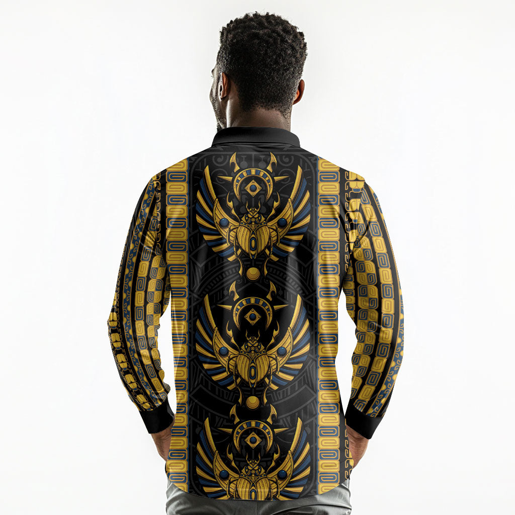 Egypt The Scarab Beetle Long Sleeve Polo Shirt Winged Solar Amulet Symbol