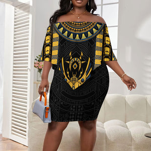 Egypt The Scarab Beetle Off Shoulder Short Dress Winged Solar Amulet Symbol