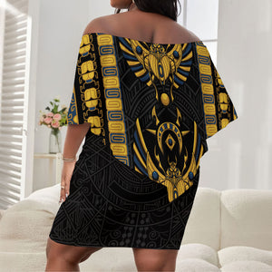 Egypt The Scarab Beetle Off Shoulder Short Dress Winged Solar Amulet Symbol