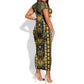 Egypt The Scarab Beetle Short Sleeve Bodycon Dress Winged Solar Amulet Symbol