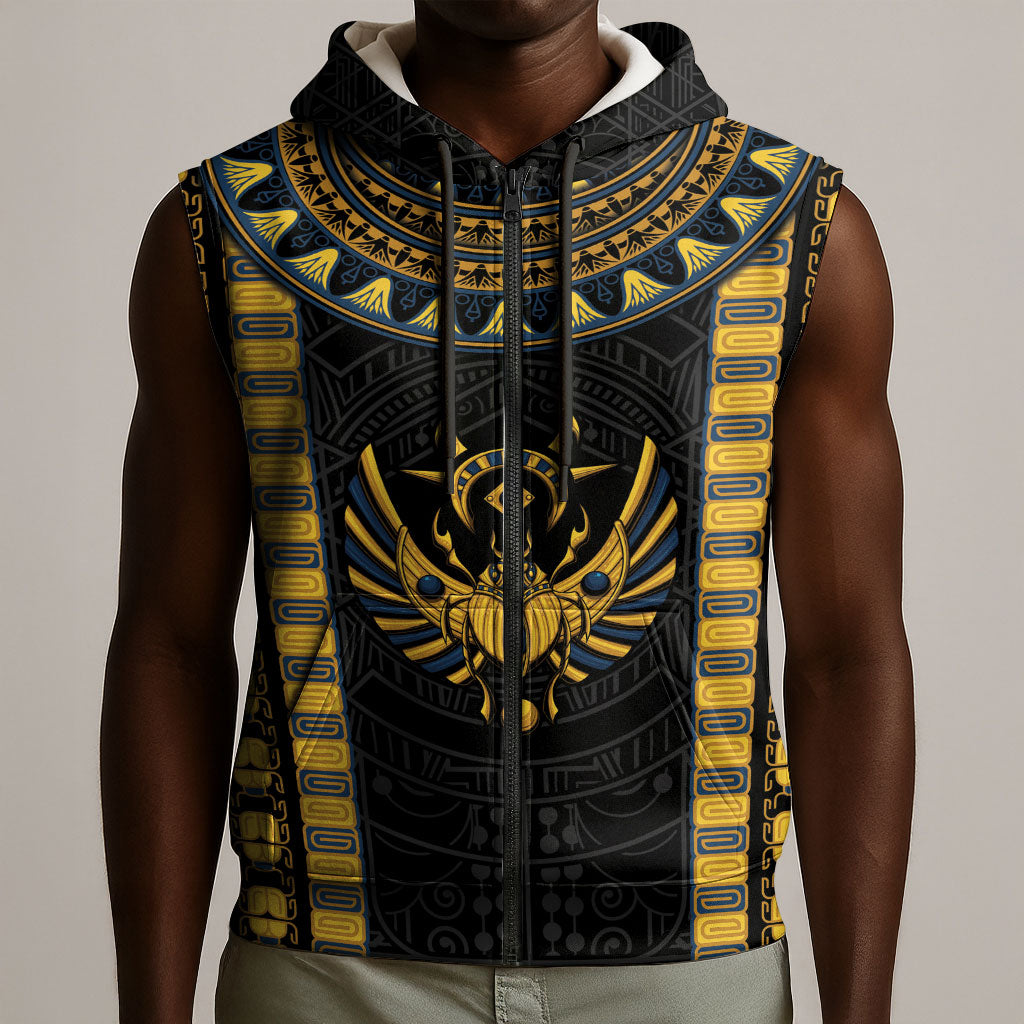 Egypt The Scarab Beetle Sleeveless Zip Hoodie Winged Solar Amulet Symbol