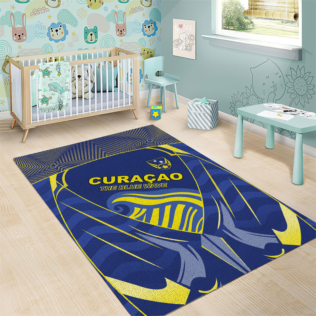 Curacao Football Area Rug Blue Wave Geometric Caribbean Sports Motif