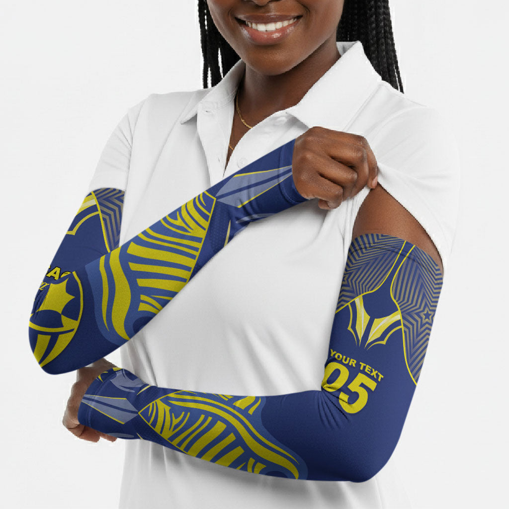 Custom Curacao Football Arm Sleeves Blue Wave Geometric Caribbean Sports Motif