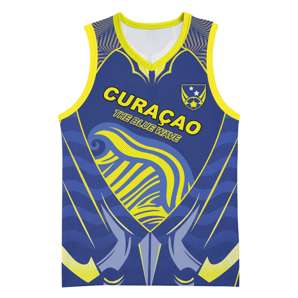 Custom Curacao Football Basketball Jersey Blue Wave Geometric Caribbean Sports Motif