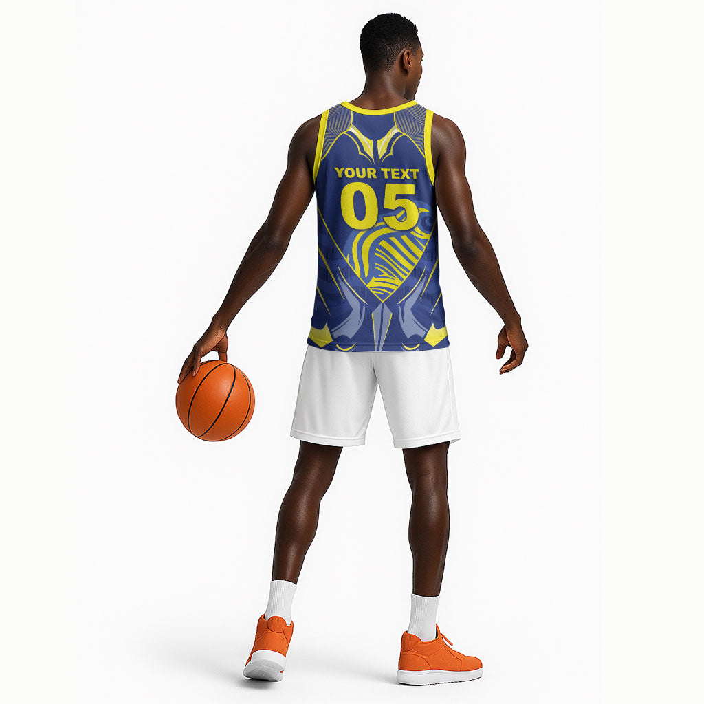 Custom Curacao Football Basketball Jersey Blue Wave Geometric Caribbean Sports Motif