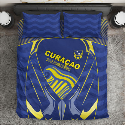 Curacao Football Bedding Set Blue Wave Geometric Caribbean Sports Motif