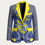 Custom Curacao Football Blazer Blue Wave Geometric Caribbean Sports Motif