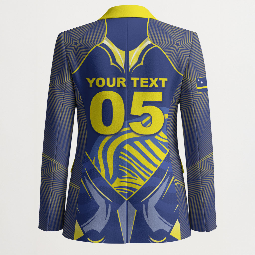 Custom Curacao Football Blazer Blue Wave Geometric Caribbean Sports Motif