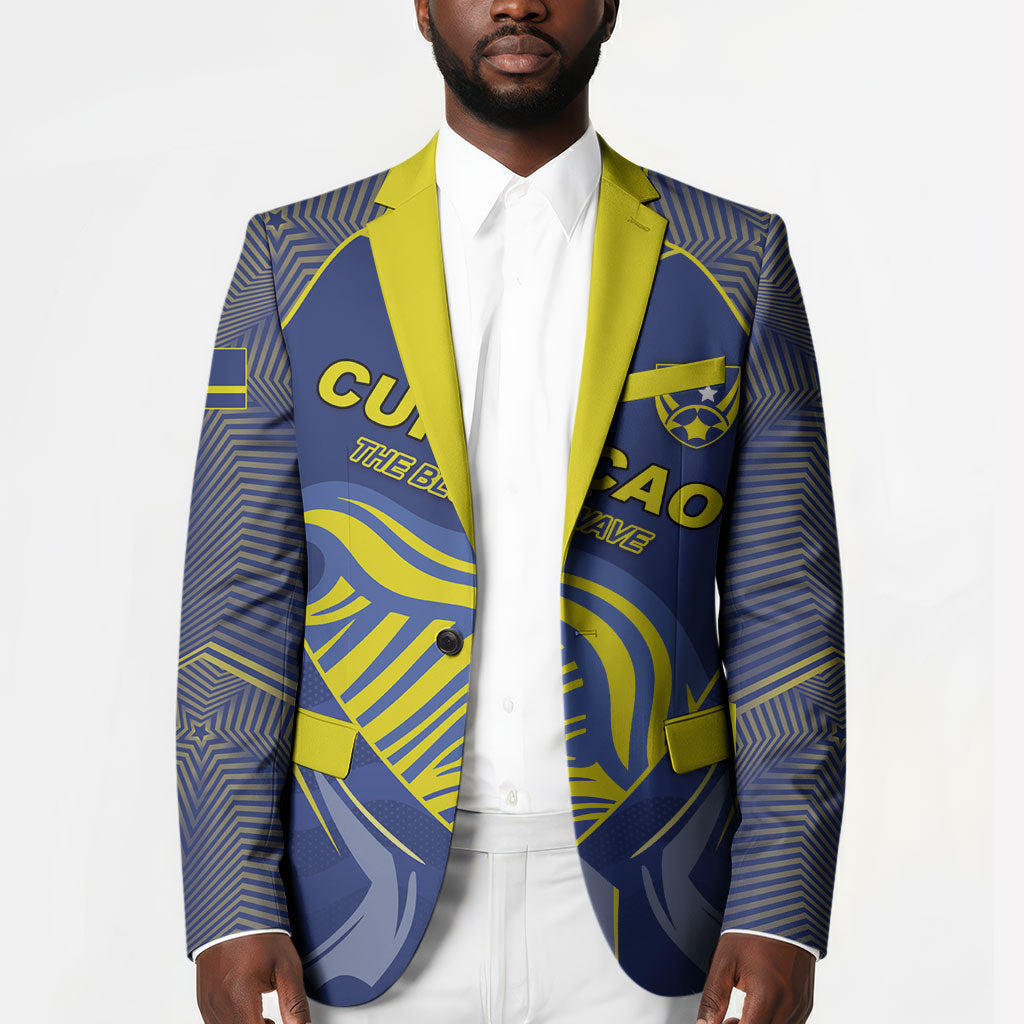 Custom Curacao Football Blazer Blue Wave Geometric Caribbean Sports Motif