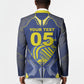 Custom Curacao Football Blazer Blue Wave Geometric Caribbean Sports Motif