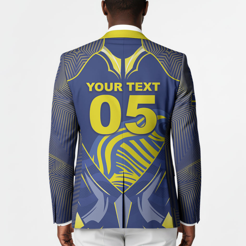 Custom Curacao Football Blazer Blue Wave Geometric Caribbean Sports Motif