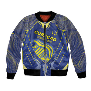 Custom Curacao Football Bomber Jacket Blue Wave Geometric Caribbean Sports Motif